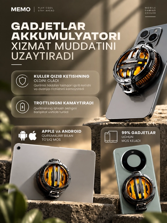 Memo CX-07 telefon va uchun magnitli Kuler, RGB yoritgichli, Kuller 8000 aylanish/min