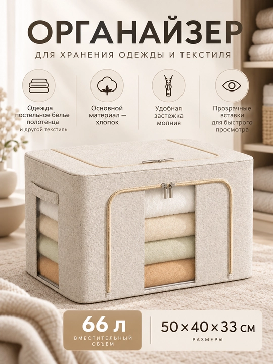 Коробка органайзер, для хранения вещей и одежды, с двумя отверстиями 66, 100 литров