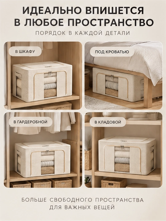 Коробка органайзер, для хранения вещей и одежды, с двумя отверстиями 66, 100 литров