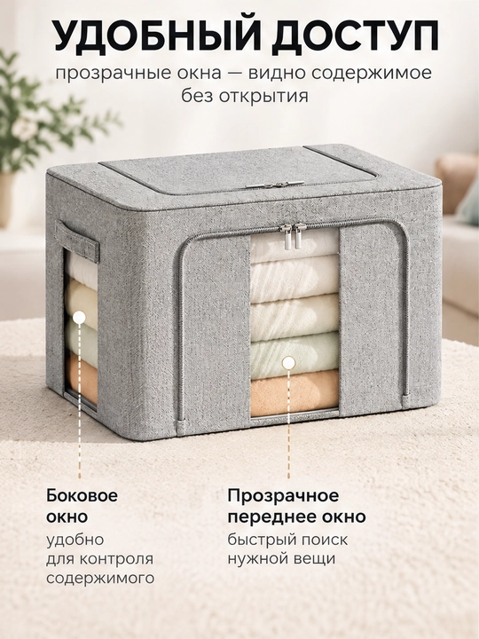 Коробка органайзер, для хранения вещей и одежды, с двумя отверстиями 66, 100 литров