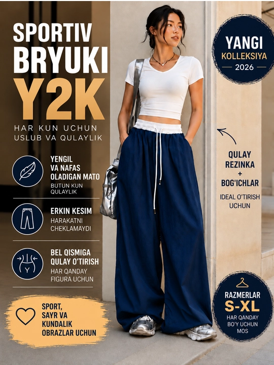Ayollar va qizlar uchun keng oyoqli sport shimlari, Y2K kundalik uslubi, kundalik, elastik