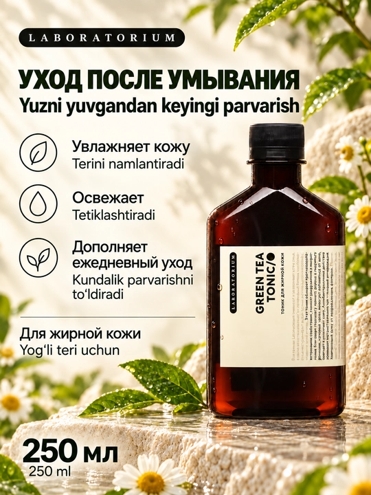 Тоник для лица Laboratorium, 250 мл: зелёный чай, лаванда или Wild Rose