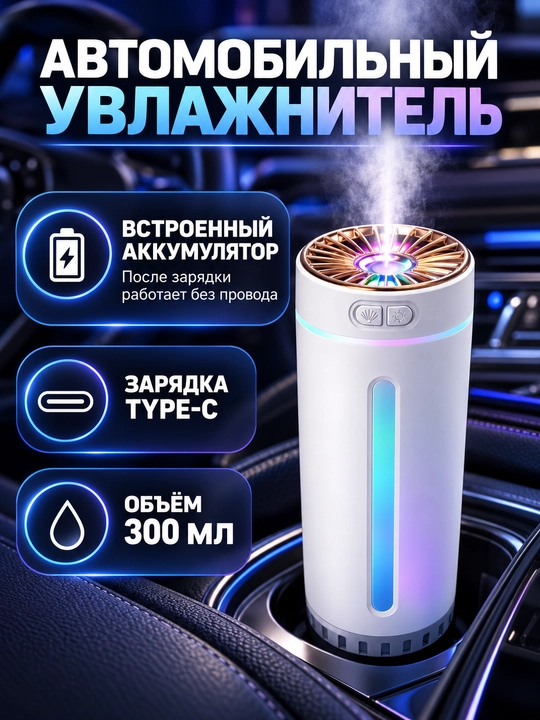 Humidifier havo namlagichi, yoritgichli, USB, uy, ofis va avtomobil uchun - 