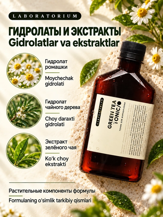 Тоник для лица Laboratorium, 250 мл: зелёный чай, лаванда или Wild Rose