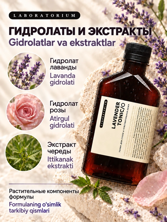 Тоник для лица Laboratorium, 250 мл: зелёный чай, лаванда или Wild Rose