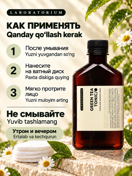 Тоник для лица Laboratorium, 250 мл: зелёный чай, лаванда или Wild Rose