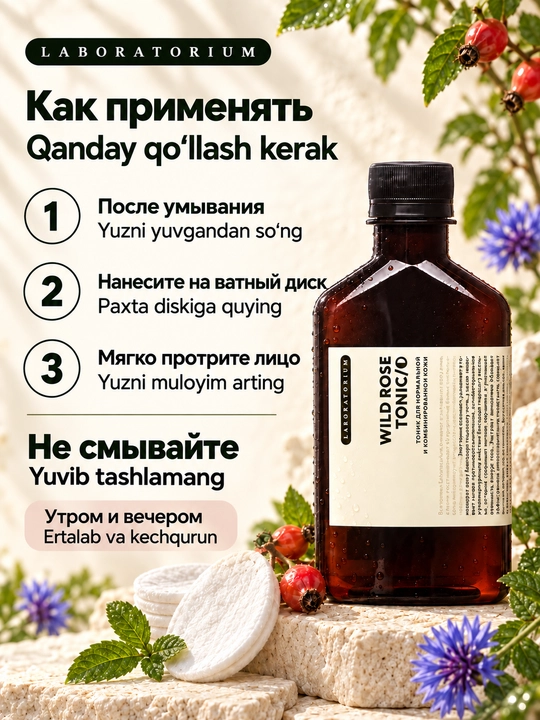 Тоник для лица Laboratorium, 250 мл: зелёный чай, лаванда или Wild Rose