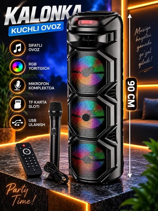 ZQS8301 8" Bluetooth колонка, RGB, микрофон, пульт, USB, AUX, TF, FM