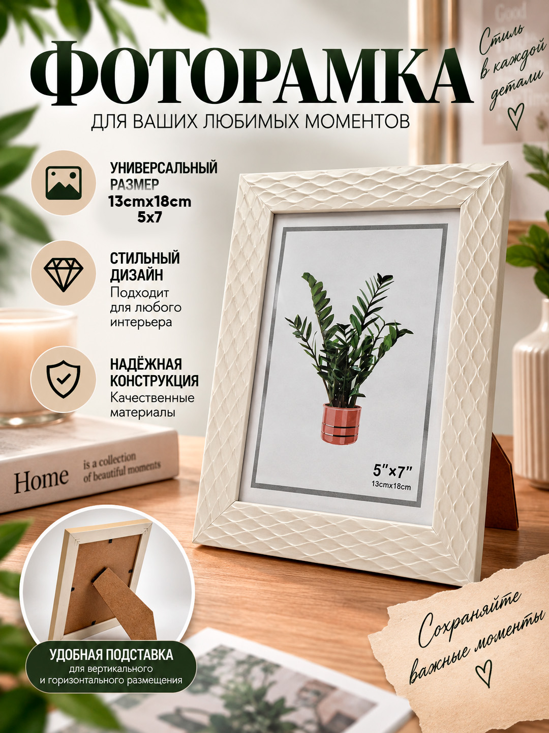 13×18 sm va 15×20 sm stol usti fotоramkasi, fotosuratlar uchun bezakli ramka - 