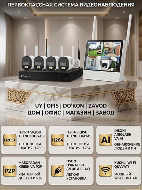 Беспроводной комплект видеонаблюдения Wi-Fi LY327PM-4, 4 камеры 1080P Full HD, O-KAM - 