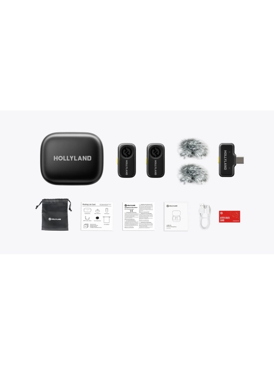 Hollyland Lark A2 Duo (2TX+1RX) simsiz mikrofon, USB-C, Space Gray, zaryadlash qutisi bila