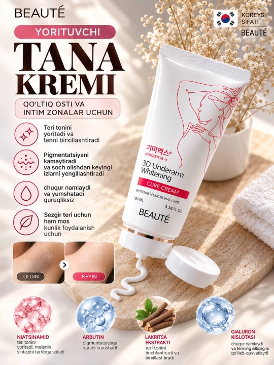 Отбеливающий крем для подмышек от темных пятен Beauty 3D Underarm Whitening Cure Cream - 
