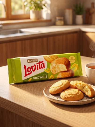 ПЕЧЕНЬЕ СДОБНОЕ "LOVITA" БЛОНДИ БРАУНИ С ЛИМОНОМ, 152 г - 
