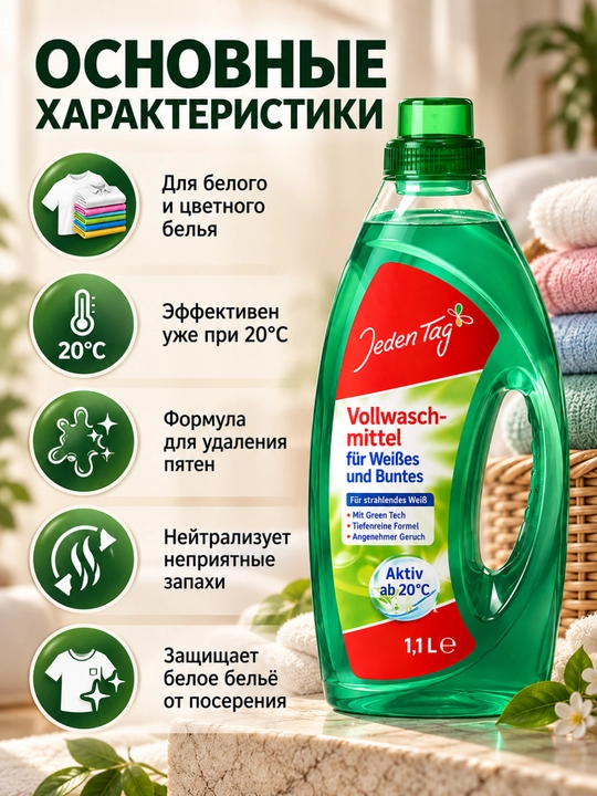 Jeden Tag jun va nozik matolar uchun kir yuvish geli, 1,5 l, 30 marta yuvish