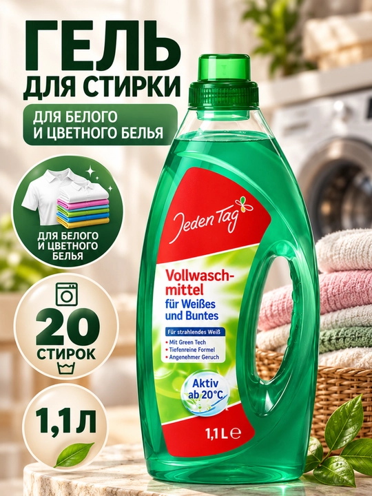 Jeden Tag jun va nozik matolar uchun kir yuvish geli, 1,5 l, 30 marta yuvish