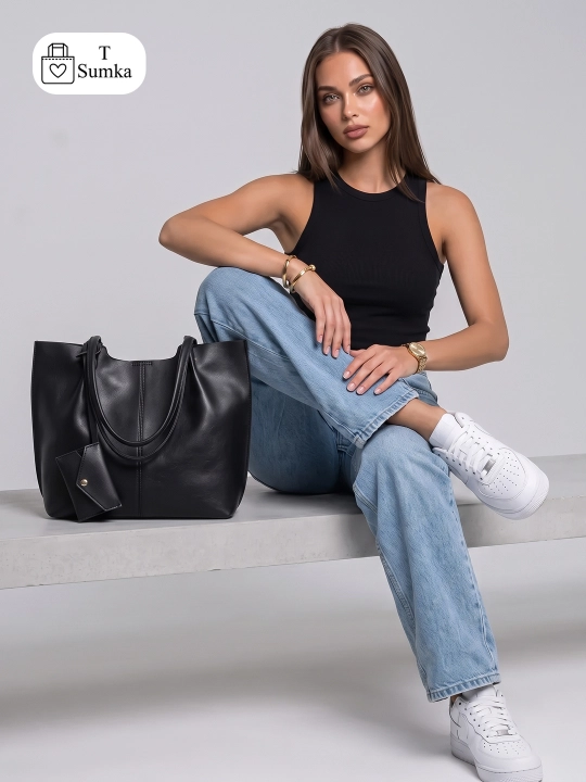 Ayollar shopper sumkasi, katta hamyonli, o‘qish va ish uchun mo‘ljallangan, sig‘imli