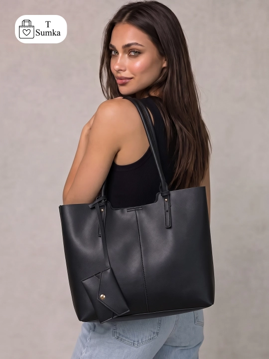 Ayollar shopper sumkasi, katta hamyonli, o‘qish va ish uchun mo‘ljallangan, sig‘imli