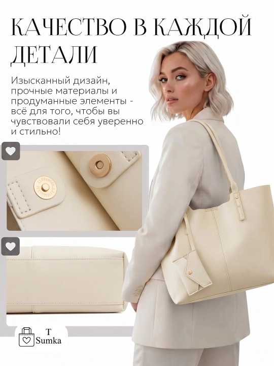 Ayollar shopper sumkasi, katta hamyonli, o‘qish va ish uchun mo‘ljallangan, sig‘imli
