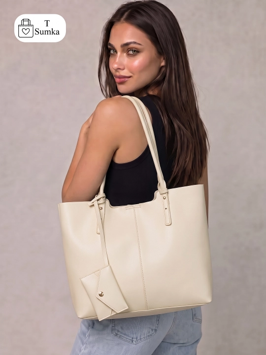 Ayollar shopper sumkasi, katta hamyonli, o‘qish va ish uchun mo‘ljallangan, sig‘imli