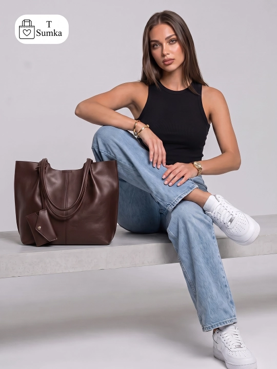 Ayollar shopper sumkasi, katta hamyonli, o‘qish va ish uchun mo‘ljallangan, sig‘imli