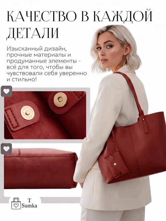 Ayollar shopper sumkasi, katta hamyonli, o‘qish va ish uchun mo‘ljallangan, sig‘imli