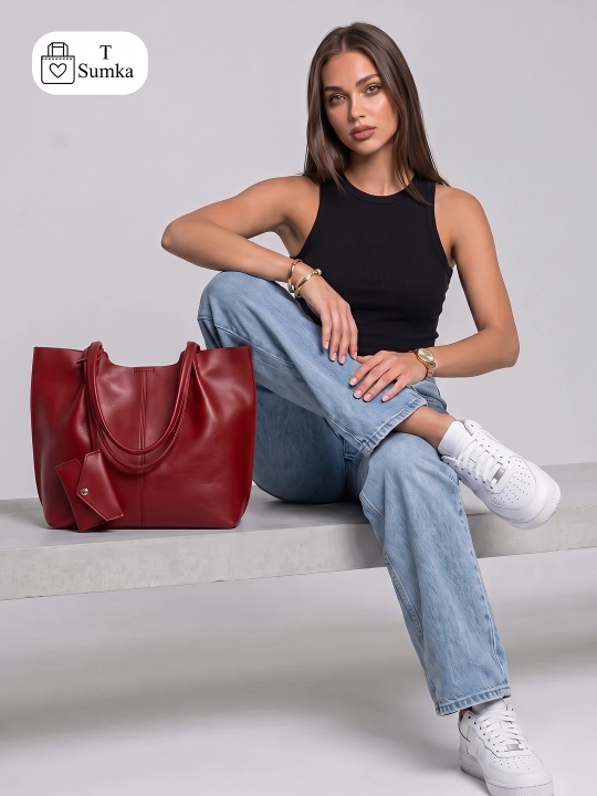 Ayollar shopper sumkasi, katta hamyonli, o‘qish va ish uchun mo‘ljallangan, sig‘imli