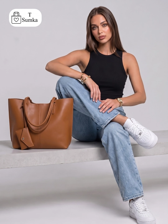 Ayollar shopper sumkasi, katta hamyonli, o‘qish va ish uchun mo‘ljallangan, sig‘imli