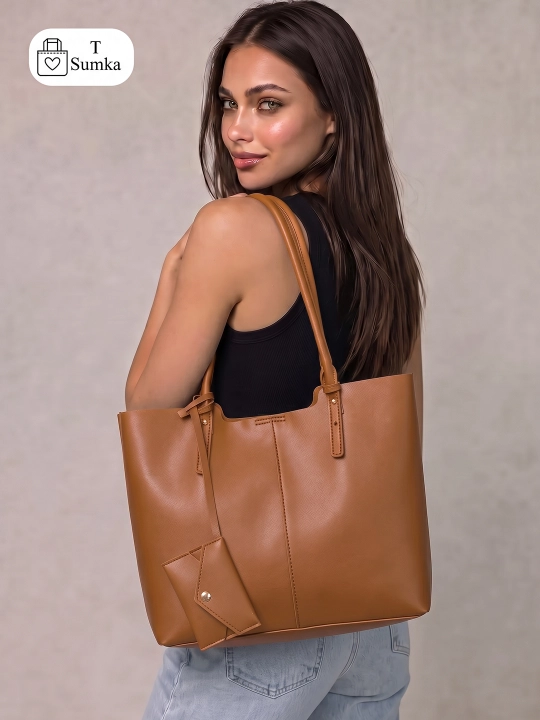 Ayollar shopper sumkasi, katta hamyonli, o‘qish va ish uchun mo‘ljallangan, sig‘imli