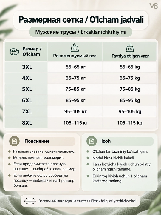 Мужские трусы из бамбука, в наборе, размеры 3XL–8XL , 55-115кг