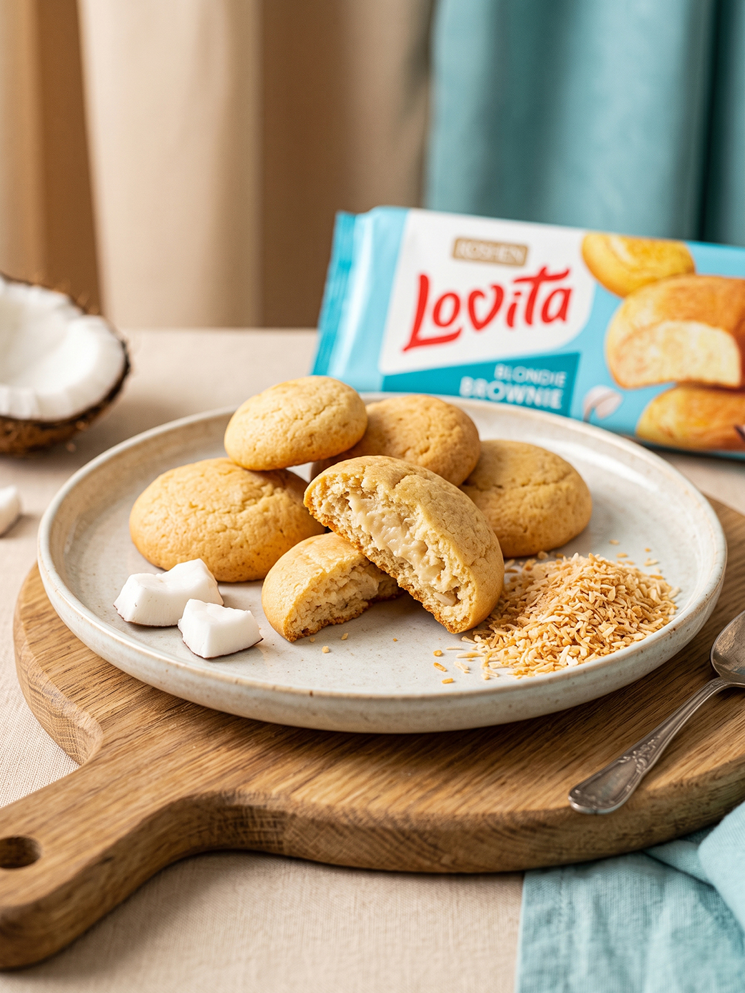 ПЕЧЕНЬЕ СДОБНОЕ "LOVITA" БЛОНДИ БРАУНИ С КОКОСОМ, 152 г