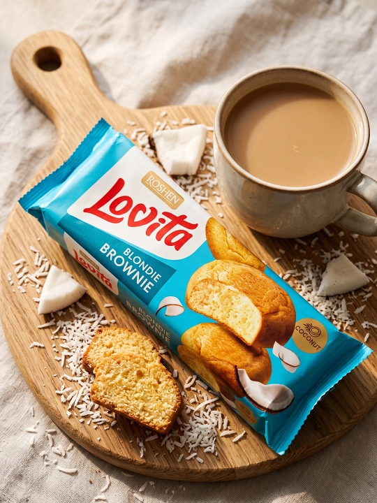 ПЕЧЕНЬЕ СДОБНОЕ "LOVITA" БЛОНДИ БРАУНИ С КОКОСОМ, 152 г - 
