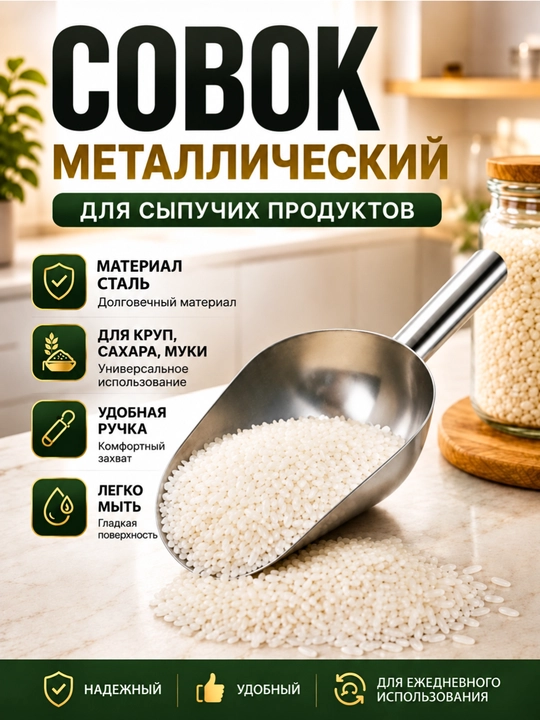 Совок металлический, для сыпучих продуктов и льда - 