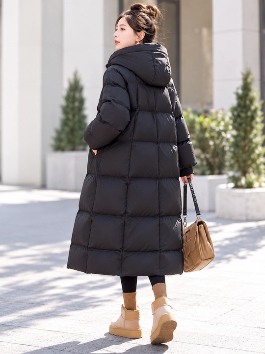 Ayollar uchun uzun qishki kurtka, kapyushonli, issiq va qalin, S–2XL