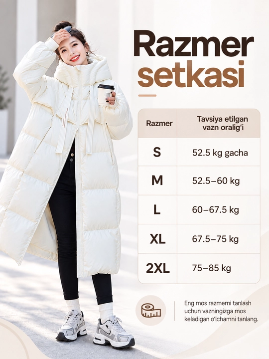 Ayollar uchun uzun qishki kurtka, kapyushonli, issiq va qalin, S–2XL
