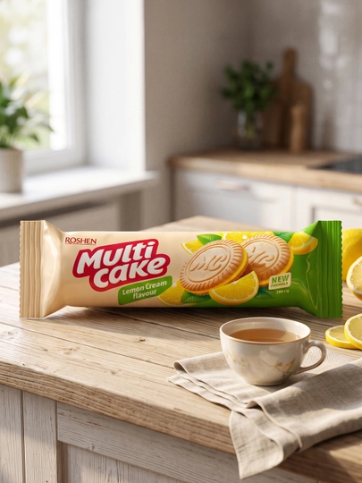 Печенье сахарное "Мультикейк" с начинкой со вкусом лимон‑крем, 180 г - 