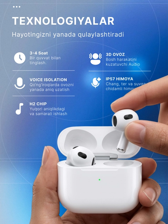 Simsiz quloqchinlar Pods 4, iPhone va Android uchun naushnik sensorli