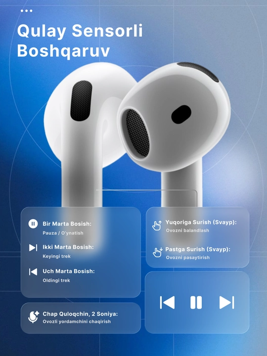 Simsiz quloqchinlar Pods 4, iPhone va Android uchun naushnik sensorli