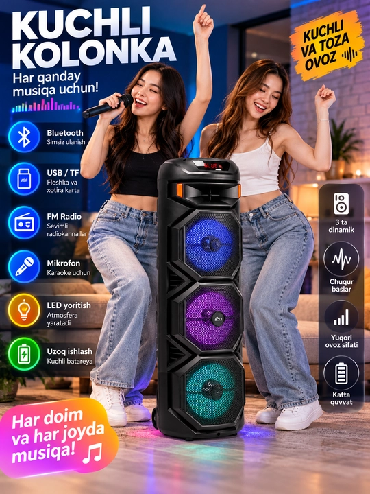 BMB портативная колонка, Bluetooth, USB/TF, FM Radio, с микрофоном, для караоке - 