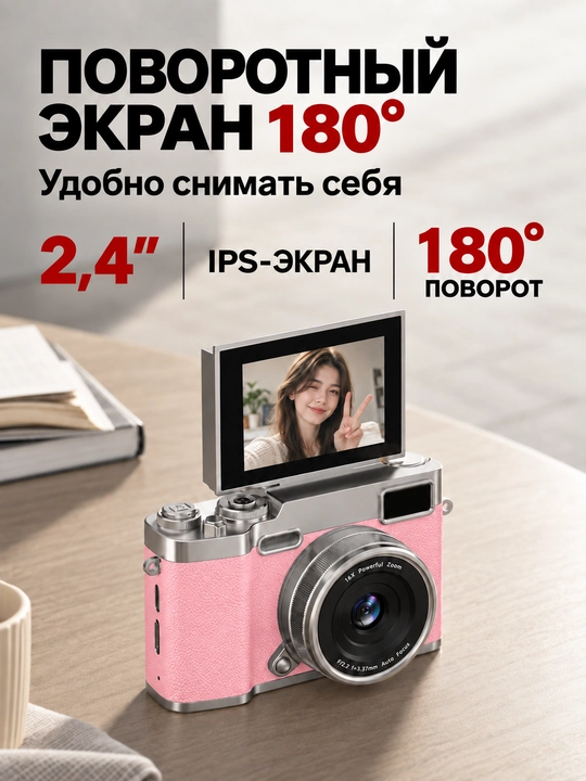 M9 48 MP Full HD oynali raqamli kamera, 16x Zoom, aylanuvchi ekran