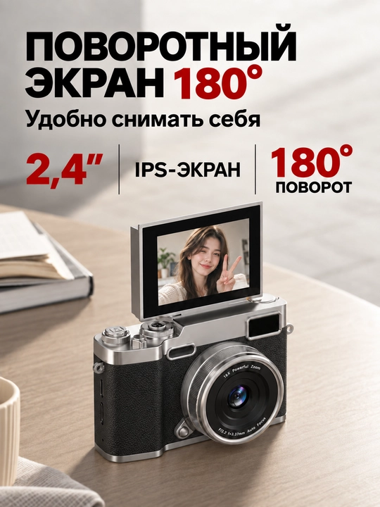 M9 48 MP Full HD oynali raqamli kamera, 16x Zoom, aylanuvchi ekran