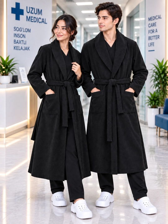 Erkaklar va ayollar uchun issiq tibbiy xalat, yumshoq uy xalat-kimono, belbog‘li