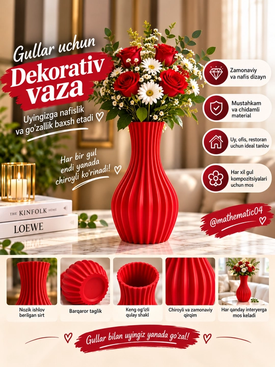 Qizil dekorativ vaza - 