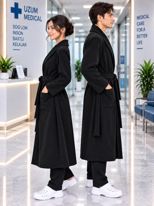 Erkaklar va ayollar uchun issiq tibbiy xalat, yumshoq uy xalat-kimono, belbog‘li