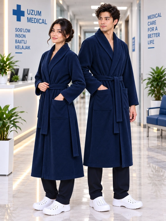 Erkaklar va ayollar uchun issiq tibbiy xalat, yumshoq uy xalat-kimono, belbog‘li