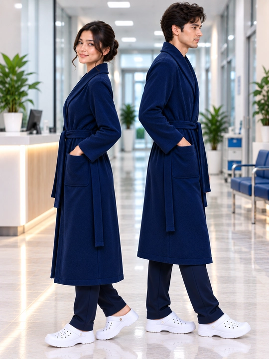 Erkaklar va ayollar uchun issiq tibbiy xalat, yumshoq uy xalat-kimono, belbog‘li