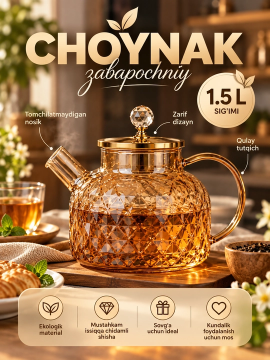 Чайник, Стеклянный чайник 1.5L - 