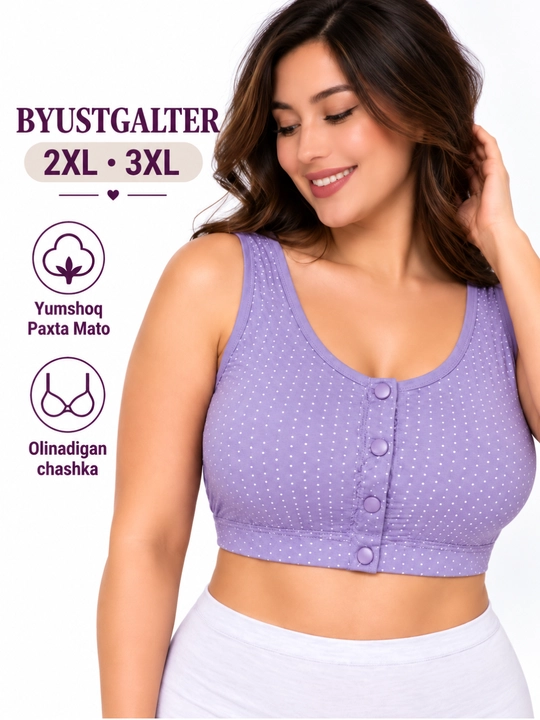 Ayollar uchun paxtali siynaband-top, tugmali, olinadigan kosachali, 2XL-3XL - 