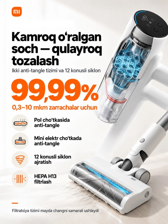 Вертикальный беспроводной пылесос Mijia Vacuum Cleaner 4C,4,4 Pro, до 90 мин работы