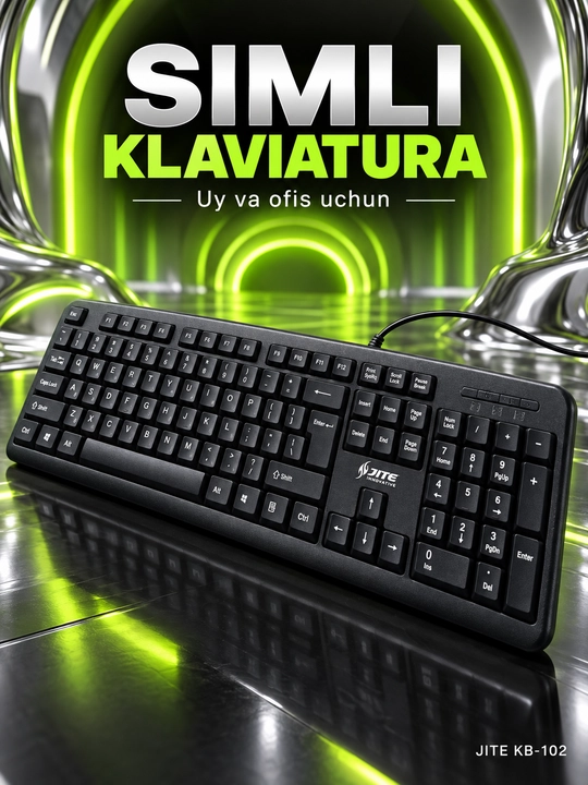 JITE KB-102 simli USB klaviatura, kompyuter uchun qora, raqamli blokli klaviatura