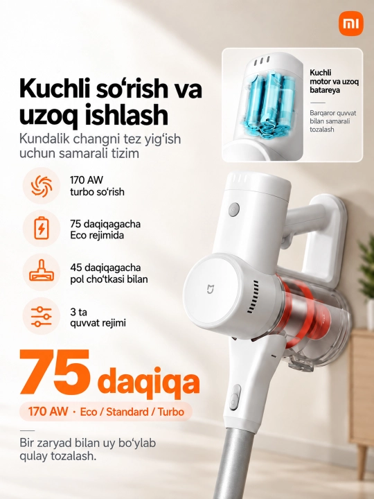 Вертикальный беспроводной пылесос Mijia Vacuum Cleaner 4C,4,4 Pro, до 90 мин работы